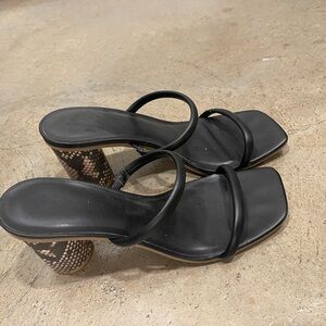 a new day Black Strappy Heels with Snake-Print Block Heel